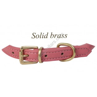 Ace Super Soft Rolled Italian Leather Dog Collar : Pink (brass buckle) 